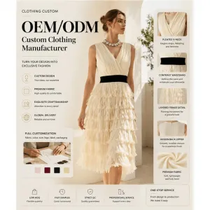 Summer Sleeveless Wrap V-Neck Belted Tiered Fringe Mini Dress Elegant Cocktail Party Gown OEM Custom Supported