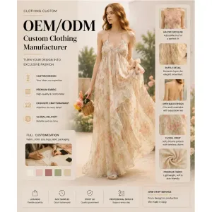 Summer Spaghetti Strap Floral V-Neck Irregular Ruffle Floor-Length Dress Elegant Sweet Vacation Long Dress OEM Custom Supported