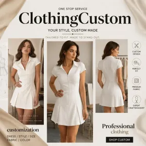 Summer Turn-Down Collar Short Sleeve Waist-Cinched Pleated Mini Dress Simple Slim Casual Sporty Dress OEM Logo Custom Supported