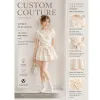 Summer Women Boat Neck Short Sleeve Waist-Cinched Mini Dress Casual Dress With Bow Tie Sash Lace Trim Hem OEM Custom Supported