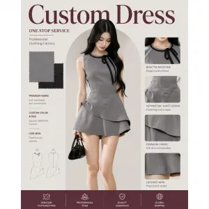 Women Bow Ribbon Tie Waist-Cinched Dress Sweet Casual Elegant Dress With Asymmetrical Ruffle Hem OEM Custom Supported