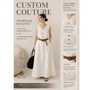 Women Summer Elegant V Neck Sleeveless Loose Dress Minimalist Lazy Casual Maxi Dress OEM Custom Supported