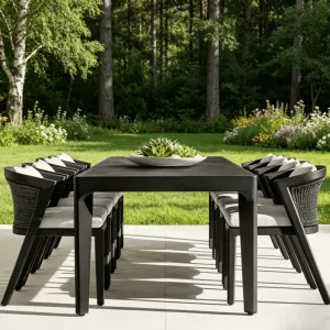 Garden Patio Dining Table and Chairs with Cushions Weather Resistant for Backyard
