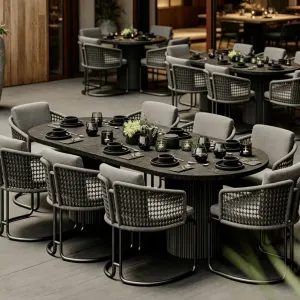 Durable Comfortable Modern Garden Dining Table Chair Set Outdoor Aluminum Furniture Teak Wood Bamboo for Hotel Courtyard