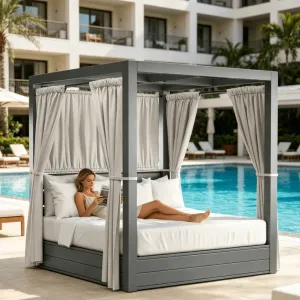 Luxury Aluminum New Style Beach Big Sunbed Swimming Pool Daybed With Canopy Backyard Double Sun Lounger