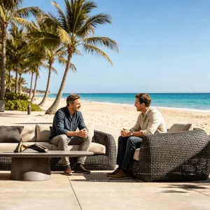 Luxury Durable UV-Resistant Wicker Sofa Set with Waterproof Cushions for Outdoor Use in Hotels Parks Villas Beaches