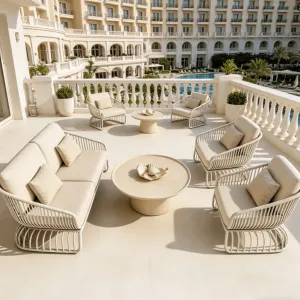 Luxury Modern PE Rattan Outdoor Garden Sofa Set Patio Poolside Hotels Parks Restaurants Beaches-Durable Eco-Friendly Waterproof