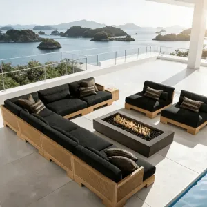 Luxury Modern Waterproof Teak Garden Sofa Set for Farmhouse Courtyard Hotel Park Outdoor Furniture