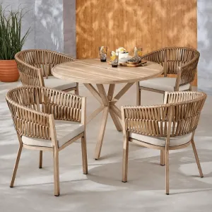 Luxury Sustainable All-Weather Teak Wood Rattan Outdoor Dining Set Modern Garden Furniture for Resort Hotel Cafe Project