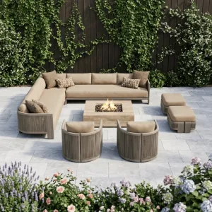 Luxury Teak Outdoor Sofa Set Waterproof Modern Garden Furniture for Hotel Villa Courtyard Project Commercial Patio Lounge Set