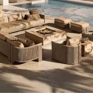 Luxury Waterproof Teak Outdoor Sofa Set Modern Eco-Friendly Garden Furniture for Patio Hotel Park Villa Outdoor Lounge