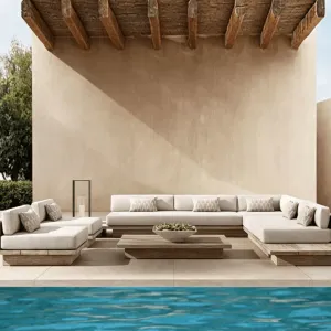 Minimalist Design Teak Outdoor Sofa Set Hotel Furniture Solid Wooden Patio Sofa Set Outdoor FurnitureTeak Outdoor Garden Sofa
