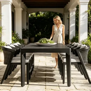Modern Aluminum 6-Chair Dining Set with Cushions Stackable UV Resistant Outdoor Garden Patio Furniture