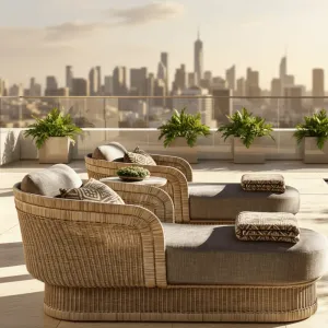 Modern Durable Rattan Garden Lounge Chairs Daybed Set Outdoor Furniture for Villa Hotel Park Use-Waterproof