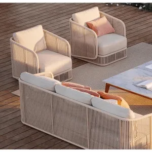 Modern Luxury Durable Outdoor Modular Sofa Set AllWeather Aluminum Frame Teak Accents Garden Sectional Furniture Dining Hotel