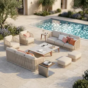 Modern Luxury Outdoor Modular Sofa Set AllWeather Aluminum Frame Teak Accents Garden Sectional Furniture for Hotel Terrace Patio