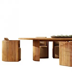 Modern Luxury Teak Wood Wicker Outdoor Dining Set Rope Woven Garden Furniture Rust Proof Waterproof for Resort Hotel Villa Patio
