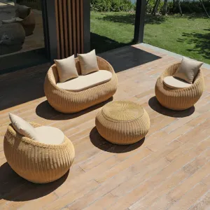 Modern Luxury Woven Rattan Rope Outdoor Sofa Set Aluminum Frame UV Resistant Durable Garden Furniture Resort Hotel Villa Patio