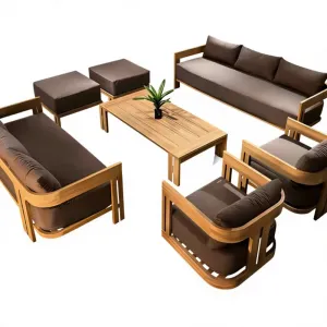 Modern Outdoor Teak Contemporary High-end Luxury Villa Courtyard Garden Patio Wooden Sofa Set Hotel Villa Courtyard Project