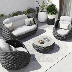 Modern Outdoor Waterproof Rattan Sofa Garden Set with Sunscreen Protection for Leisure and Villa Use Furniture
