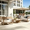 Modern Teak Solid Wood Outdoor Sofa Set with Waterproof Fabric Cushions-Durable Eco-Friendly for Villa Garden Patio