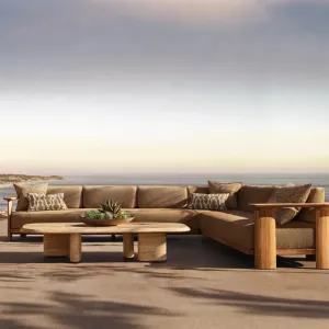 Modern Teak Wood Outdoor Sectional Sofa Set-Weather Resistant Durable Eco-Friendly for Hotels Villas Parks SHIJI Brand PE