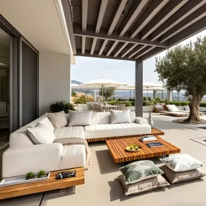 Modern Waterproof Teak Wood Eco-Friendly Garden Sofa Set for Hotel Park Use Outdoor Furniture with Coffee Table Terrace