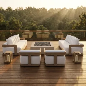 ODM OEM Modern Outdoor Luxury Teak Furniture Set Durable Waterproof Anti-corrosion Solid Wood Sofa Table Chair for Villa Hotel