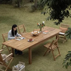 OEM ODM Natural Vintage-style Rectangular Outdoor Garden Patio Extendable Foldable Table Mortise Tenon Construction Made Solid