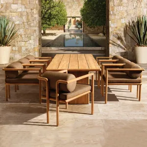 Outdoor Aluminum Teak Wood Dining Set Waterproof Garden Table Chairs for Patio Villa Courtyard Modern Simple Furniture
