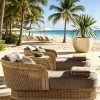 Rattan Garden Lounge Chairs Set Outdoor Furniture Rattan Wicker Lounger and Daybed Set Patio Waterproof Set for Hotel Park Use