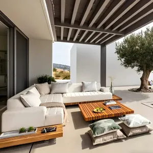 Waterproof Teak Wood Garden Sofa Set for Hotel Park Use Outdoor Furniture with Coffee Table Terrace Lounge for Living Room