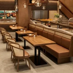 Wholesale Modern Wooden Restaurant Furniture Set OEM Custom Booth Seating Armchair for Bistro Cafe Hotel Catering Project