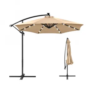 Best Choice 10ft Solar LED Modern Aluminum Offset Hanging Market Patio Umbrella Auto Tilt Adjustment 8 Ribs Sand Outdoor