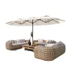 15FT Modern Creamy White Double-Sided Waterproof Aluminum Outdoor Patio Umbrella UV Resistant Canopy Sturdy Frame Tilting Crank