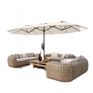 15FT Modern Creamy White Double-Sided Waterproof Aluminum Outdoor Patio Umbrella UV Resistant Canopy Sturdy Frame Tilting Crank