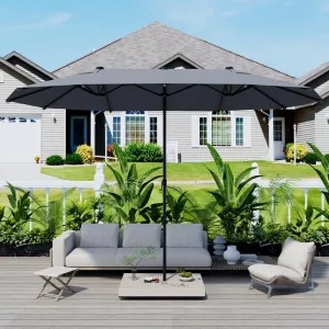 15FT Modern Large Waterproof Aluminum Patio Umbrella Crank Handle Double-Sided Rectangular Pool Cover Dark Outdoor Furniture