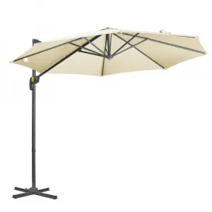 For Cream Aluminum Waterproof Modern Garden Umbrella with Off-Set Base for Outdoor Furniture and Spring Patio Use