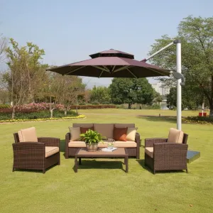 Garden Furniture Heavy Duty Modern Outdoor Patio Hotel Sunshade Parasol Manual Lift Double Top Anti-Uv 3m Umbrella
