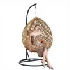 Hanging Egg Chair Stand Cushions Outdoor Rattan Swing Chair 350 Lbs Capacity Aluminum Steel Frame Patio Balcony Backyard (Light