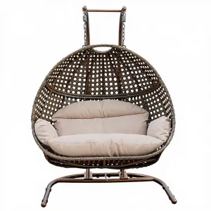 Hanging Egg Chair Stand 2 Person Heavy Duty Steel Swing Chair Cushion Indoor Outdoor Patio Loveseat Outdoor Furniture