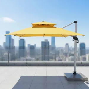 Heavy Duty Outdoor Furniture Garden Sunshade Parasol Crank Lift LED Hotel Patio Umbrella 3x3m Aluminum Contemporary Design