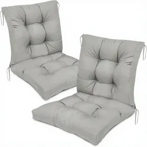 High Back Waterproof Patio Chair Cushions Set 2 Sliver Grey Indoor Outdoor Rocking Chair Pads