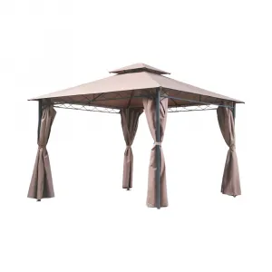 Large 10' X 13' Brown Aluminum Garden Top Gazebo Sidewall Outdoor Party Tent for BBQ Grill Patio Canopy Pergola Modern