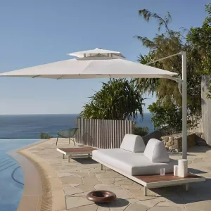 Modern Custom Outdoor Sun Umbrella with LED Light Waterproof Double Canopy 3x3m Aluminum Frame for Patio Pool Beach