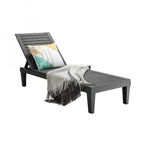 Modern Design Sun Lounger Adjustable Backrest Weatherproof Black Plastic Cushions Included Foldable Open Back Courtyard Outdoor