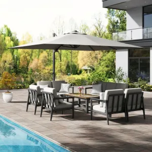 Modern Large Cantilever Parasol Commercial Outdoor Umbrella Polyester Stainless Steel Patio High Wind Stabiliser Garden