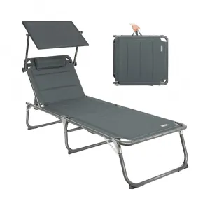 Modern Metal Carbon Garden Lounger 5-Way Adjustable Backrest Roof Headrest 180 kg Weatherproof Foldable Deck Chair