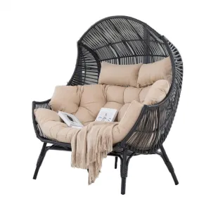 Modern Metal Outdoor Armchair 2-Person Basket Lounge Chair Durable Extra Thick Cushions Headrests 700 Lbs Load Capacity for