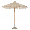 Modern Outdoor Garden Beach Umbrella with Wooden Fringe Tassels for Courtyard Hotels Parks Furniture Outdoor Learning Furniture